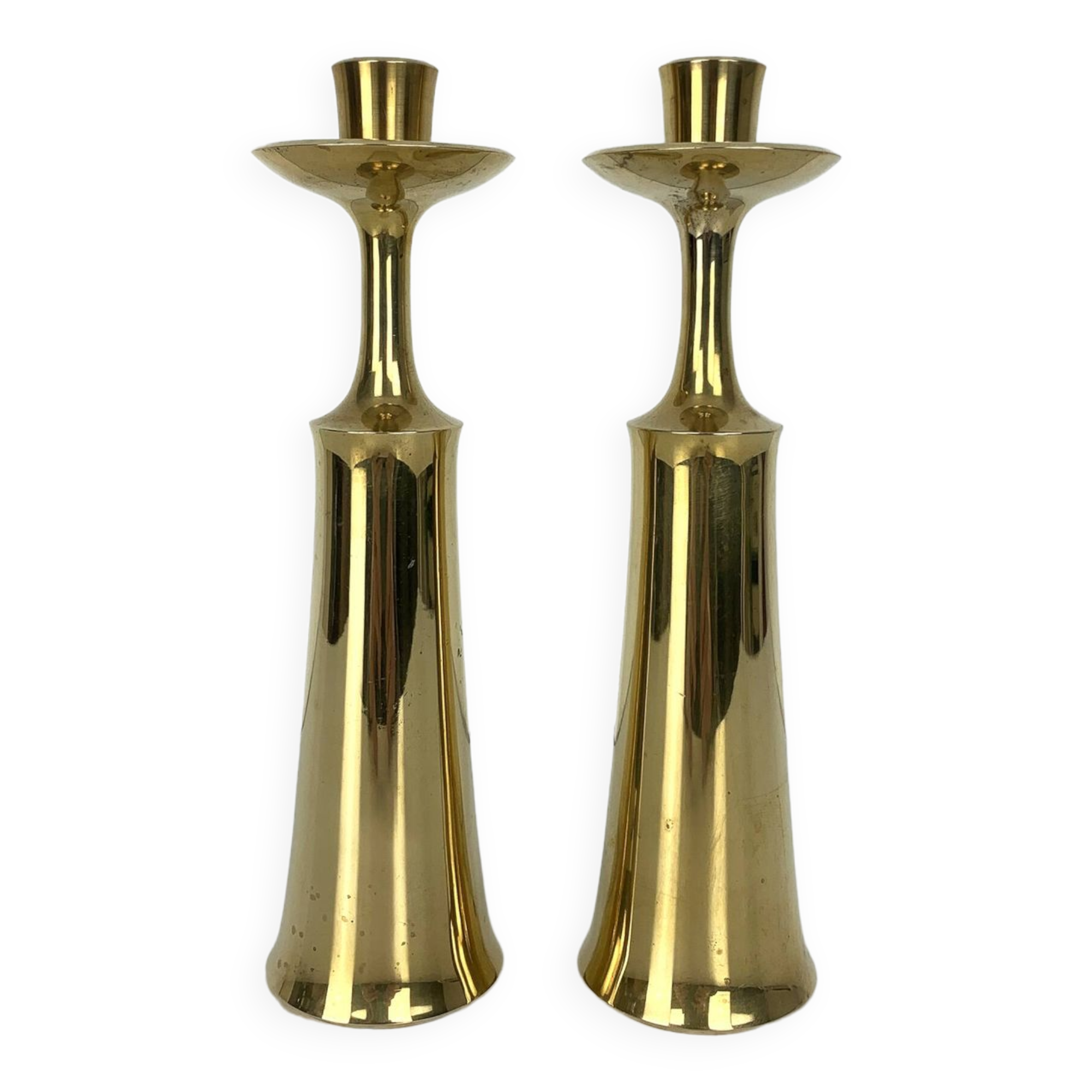 Pair of Scandinavian brass candle holders Jens Harald Quistgaard Dansk Design Denmark 1960-70