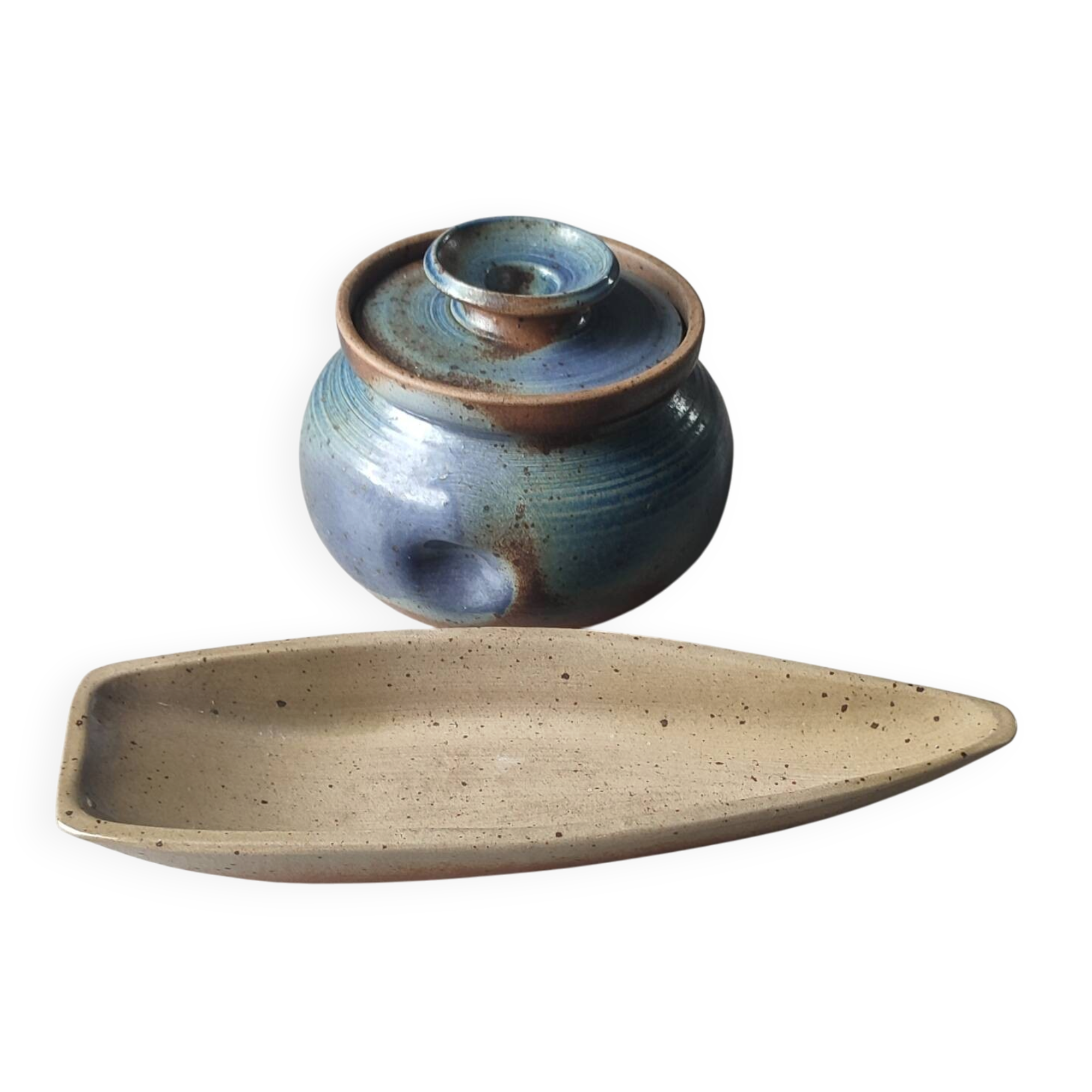 Vintage glazed stoneware set signed Béceleuf