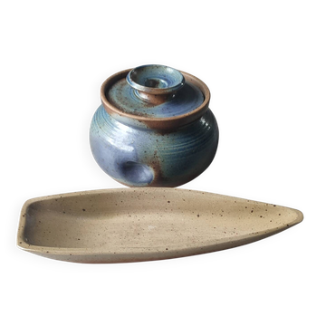 Vintage glazed stoneware set signed Béceleuf