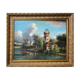 HST painting "Landscape with towns and fishermen" signed Texier + frame XIX°