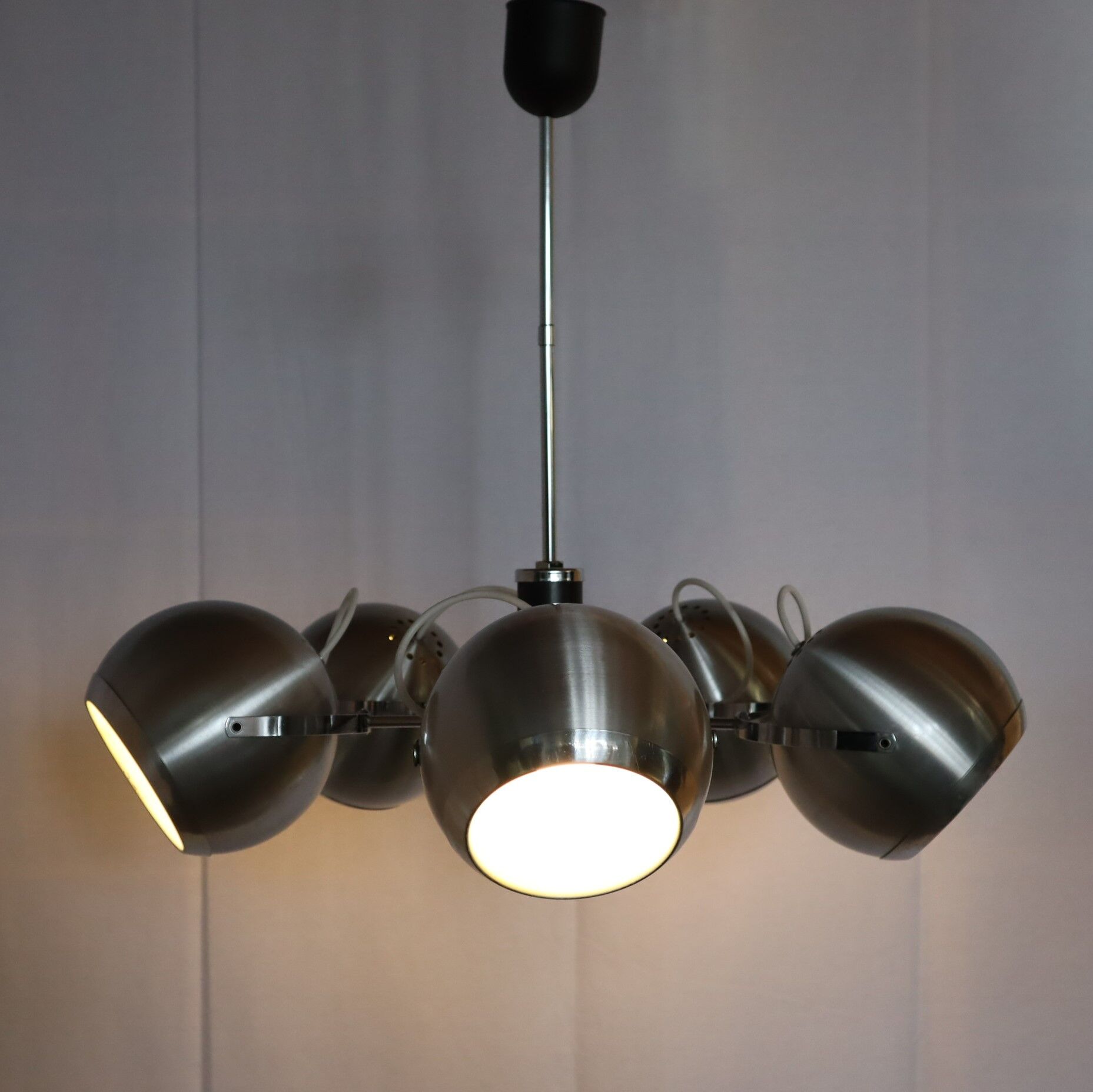 2 Vintage metal ball ceiling lamps 1960