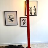 Lampadaire design années 80 halogène en métal rouge, made in Belgium