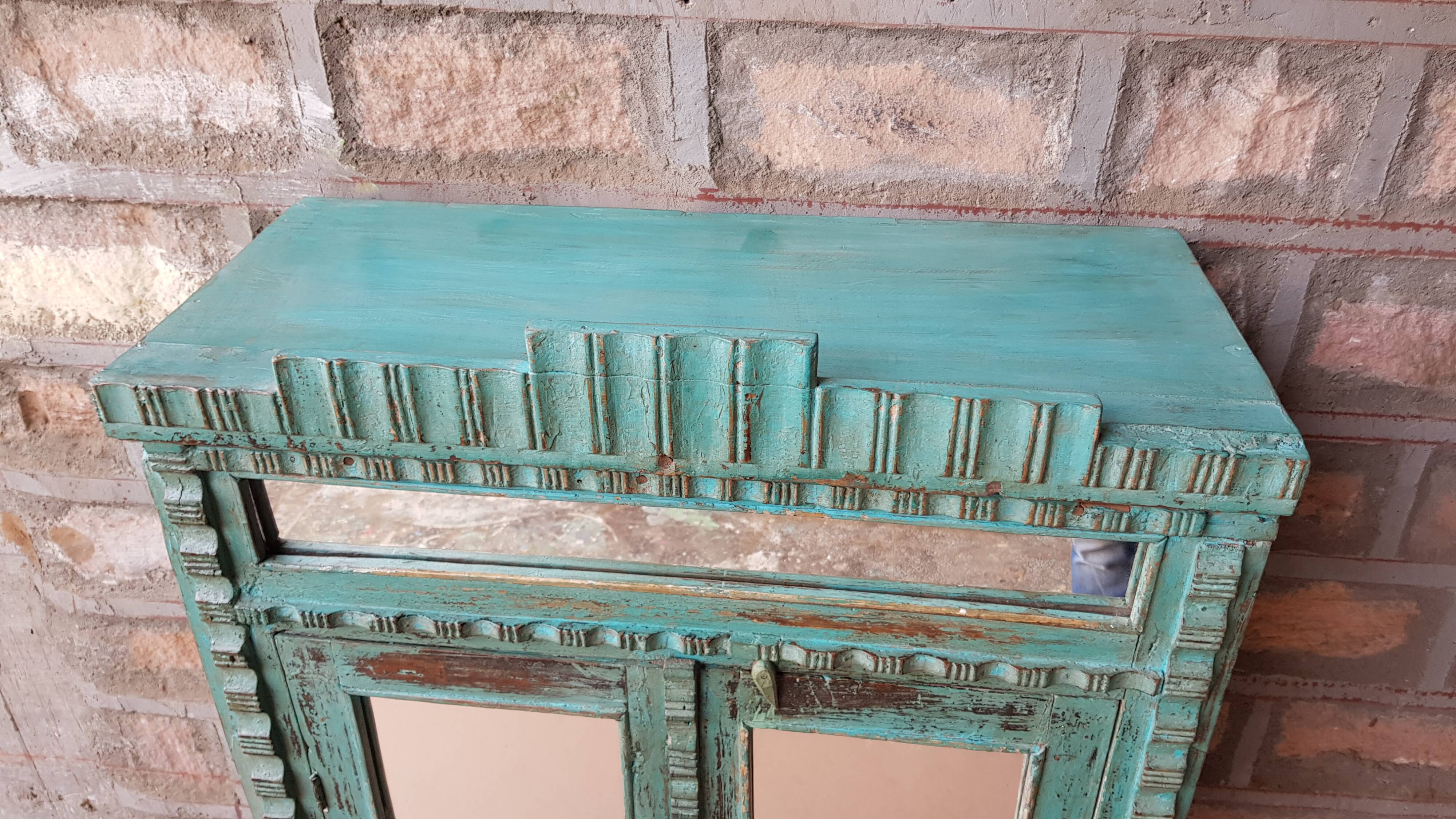 Burmese teak cabinet with original blue patina