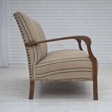 1950s, Danish 2-seater sofa, beige furniture wool fabric, beech wood legs.