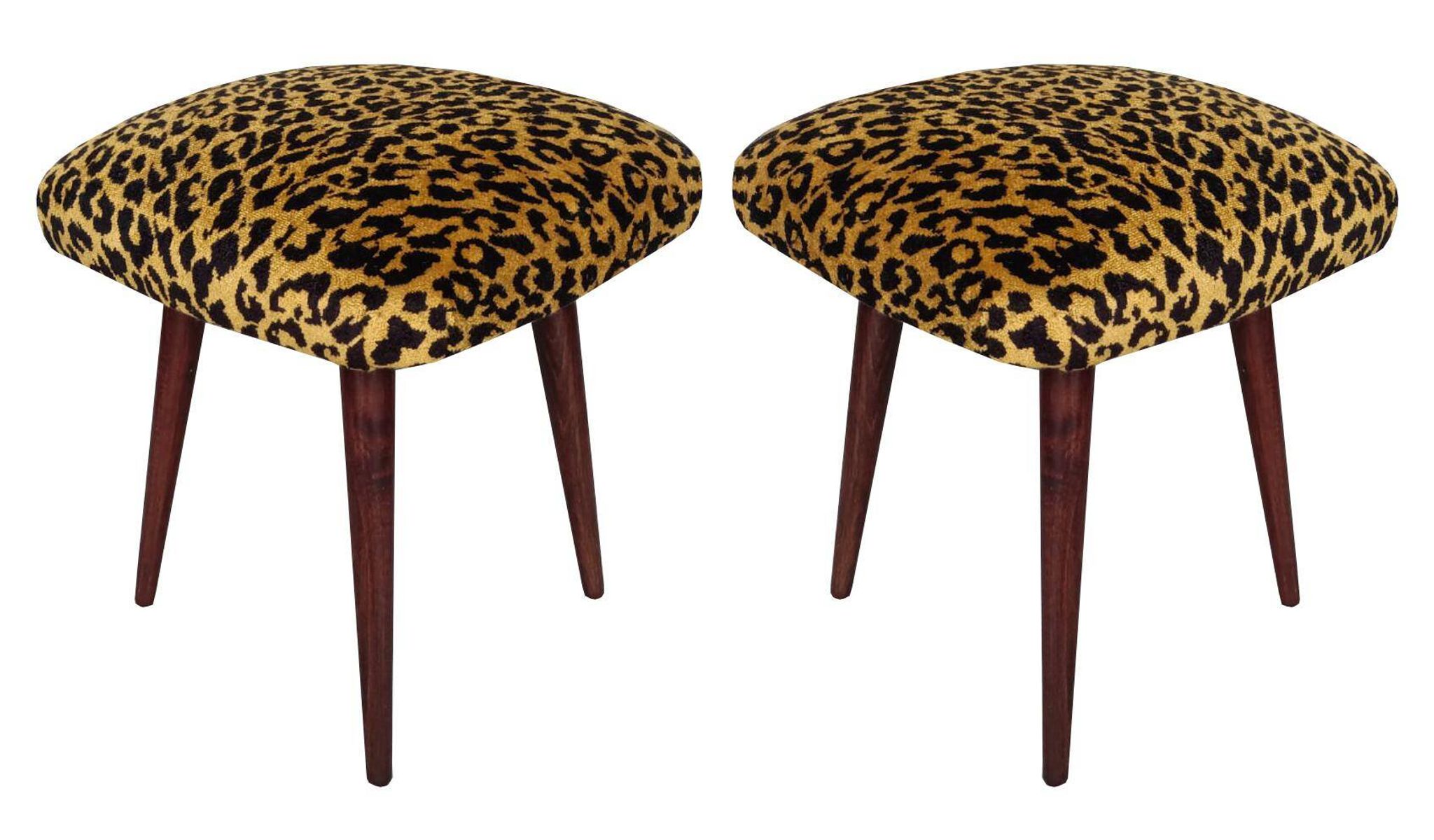 Pair of leopard velvet stools mid-century, Europe, 1960s