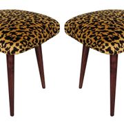 Pair of leopard velvet stools mid-century, Europe, 1960s