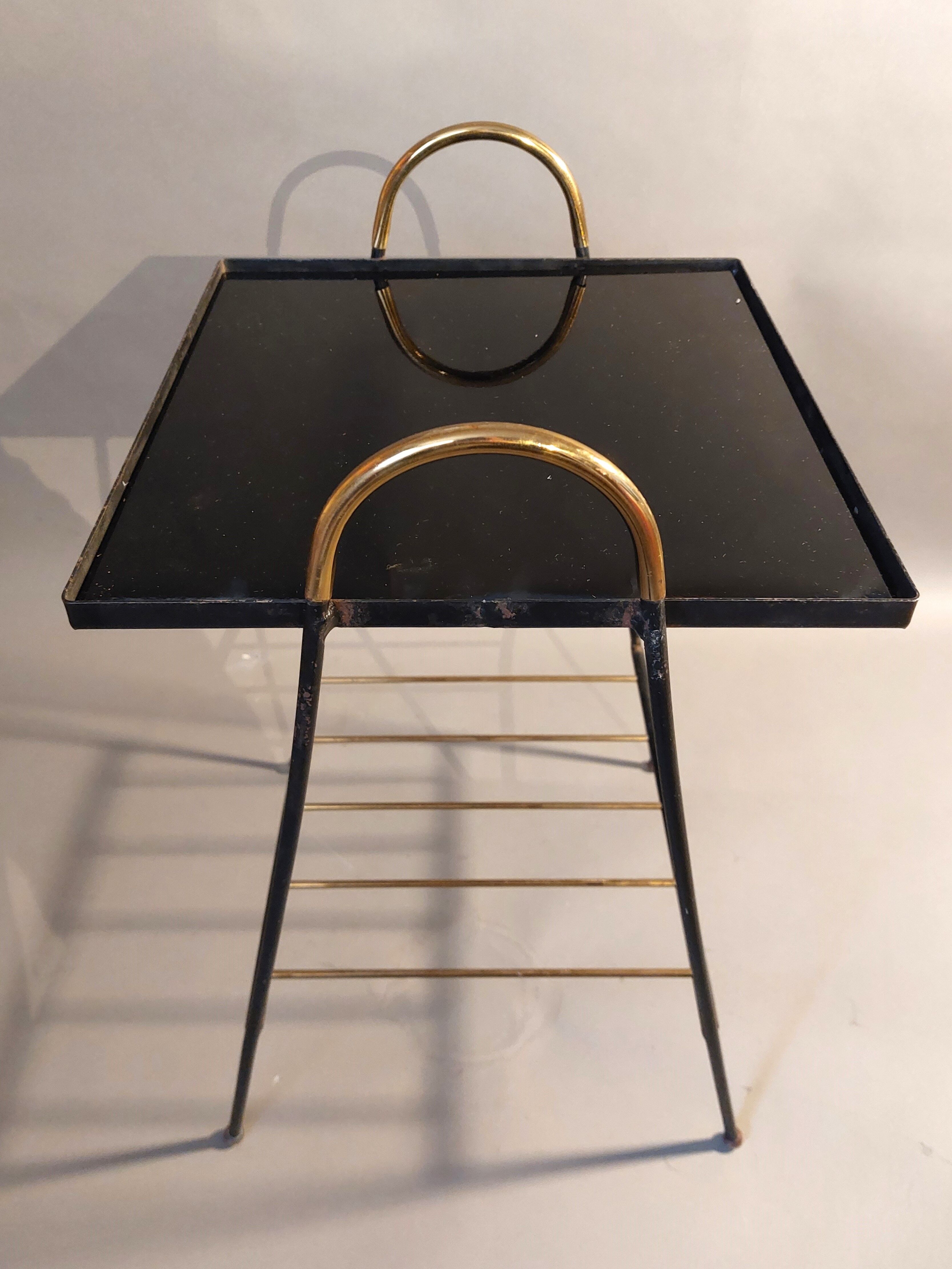 Bedside table black metal and gilded brass 1960.