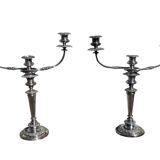 Pair of three-light convertible candelabras in silver metal