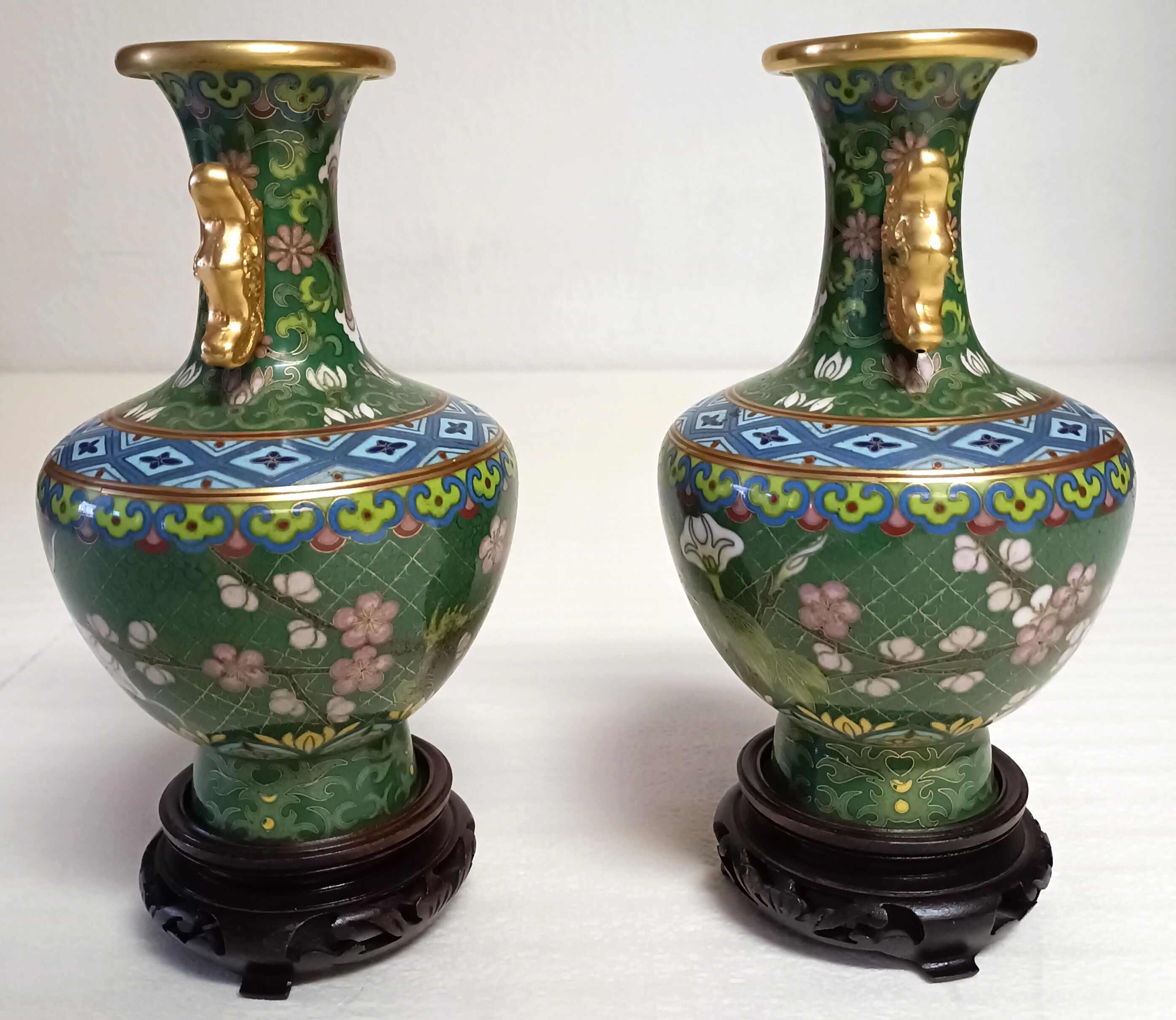 Pair of Asian enamel cloisonné vases