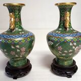 Pair of Asian enamel cloisonné vases