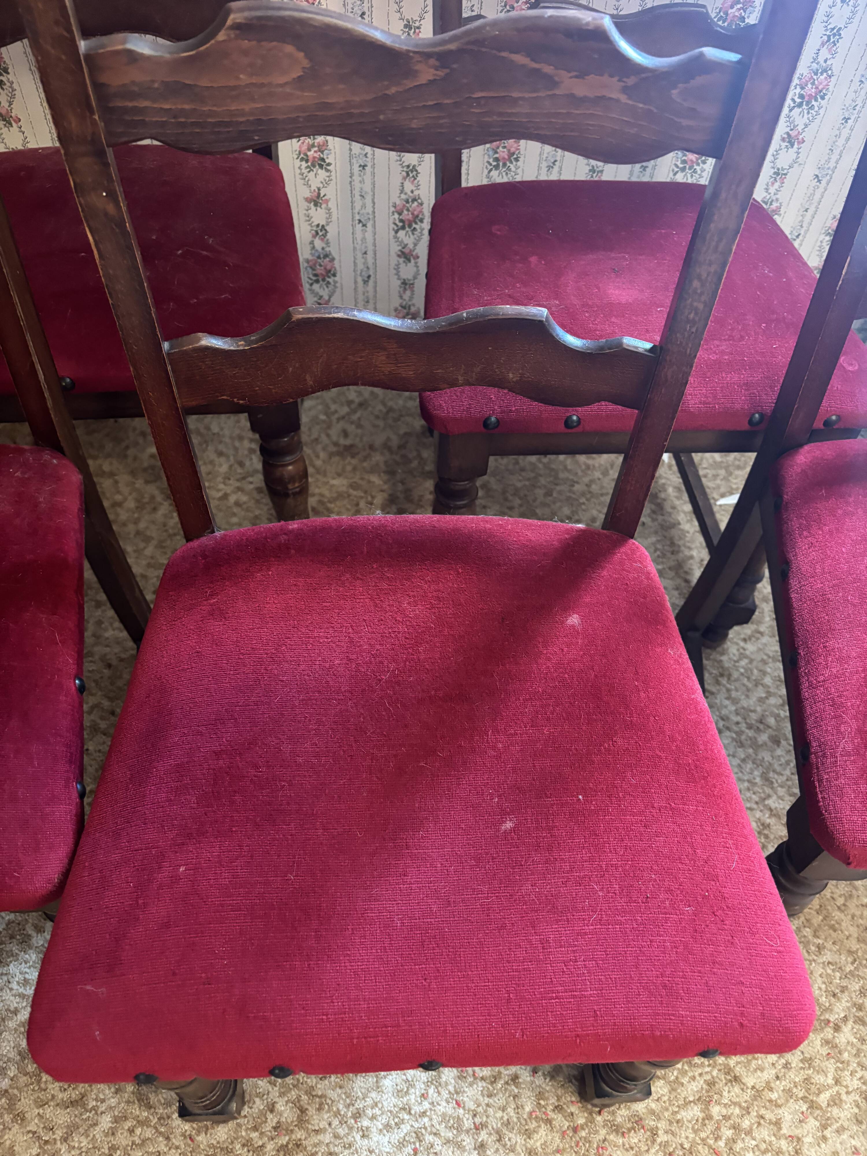 6 antique wooden and fabric chairs