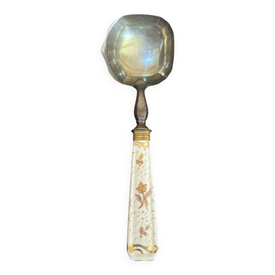 Cuillère de Service Louche Ancienne Metal Argenté + Manche Porcelaine