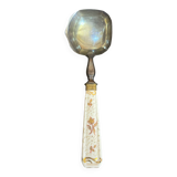 Cuillère de Service Louche Ancienne Metal Argenté + Manche Porcelaine