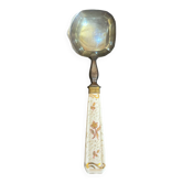 Cuillère de Service Louche Ancienne Metal Argenté + Manche Porcelaine