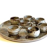 Enamelled stoneware tray and its 7 cups