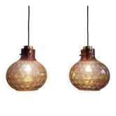 Paire de suspensions en verre fumé alvéolé, Glasshütte Limburg, 1970