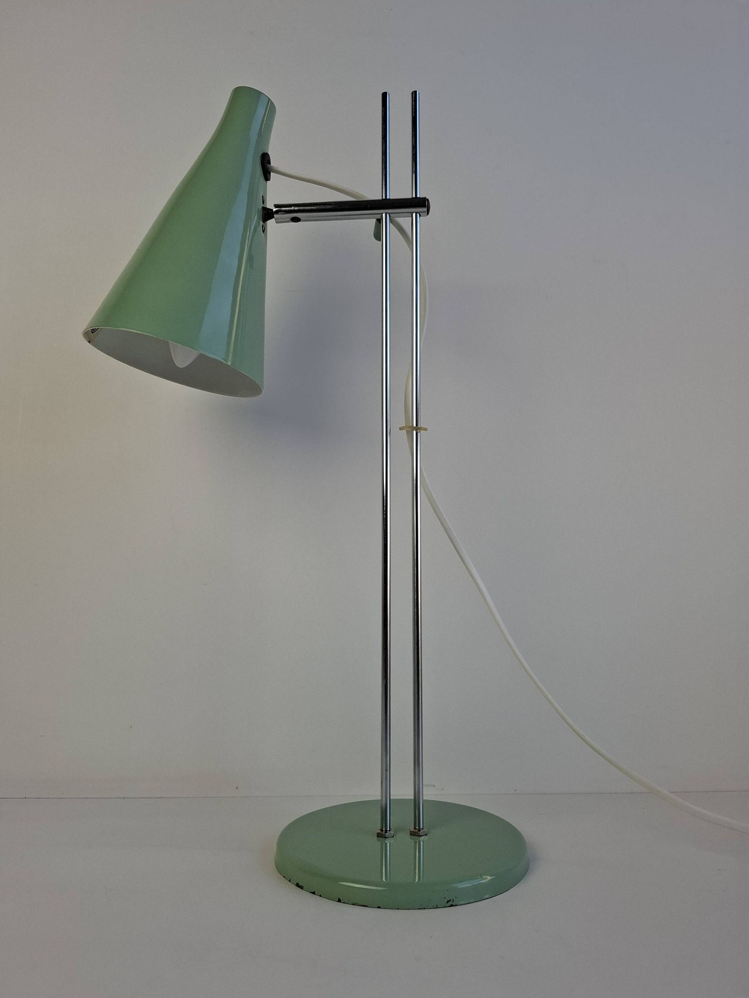Josef Hůrka for Lidokov Midcentury Modern Table Lamp in Green Metal