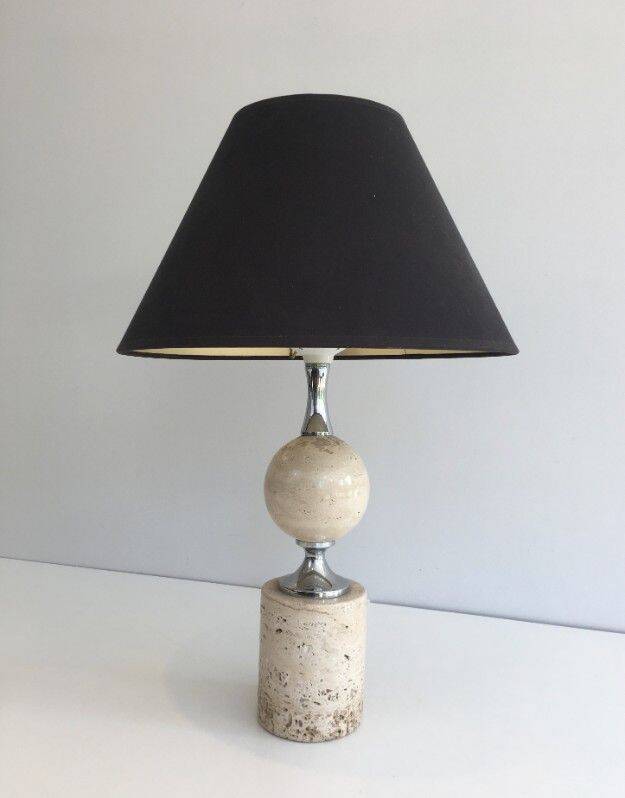 Travertine and chrome lamp. Philippe Barbie