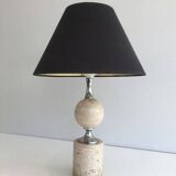 Travertine and chrome lamp. Philippe Barbie