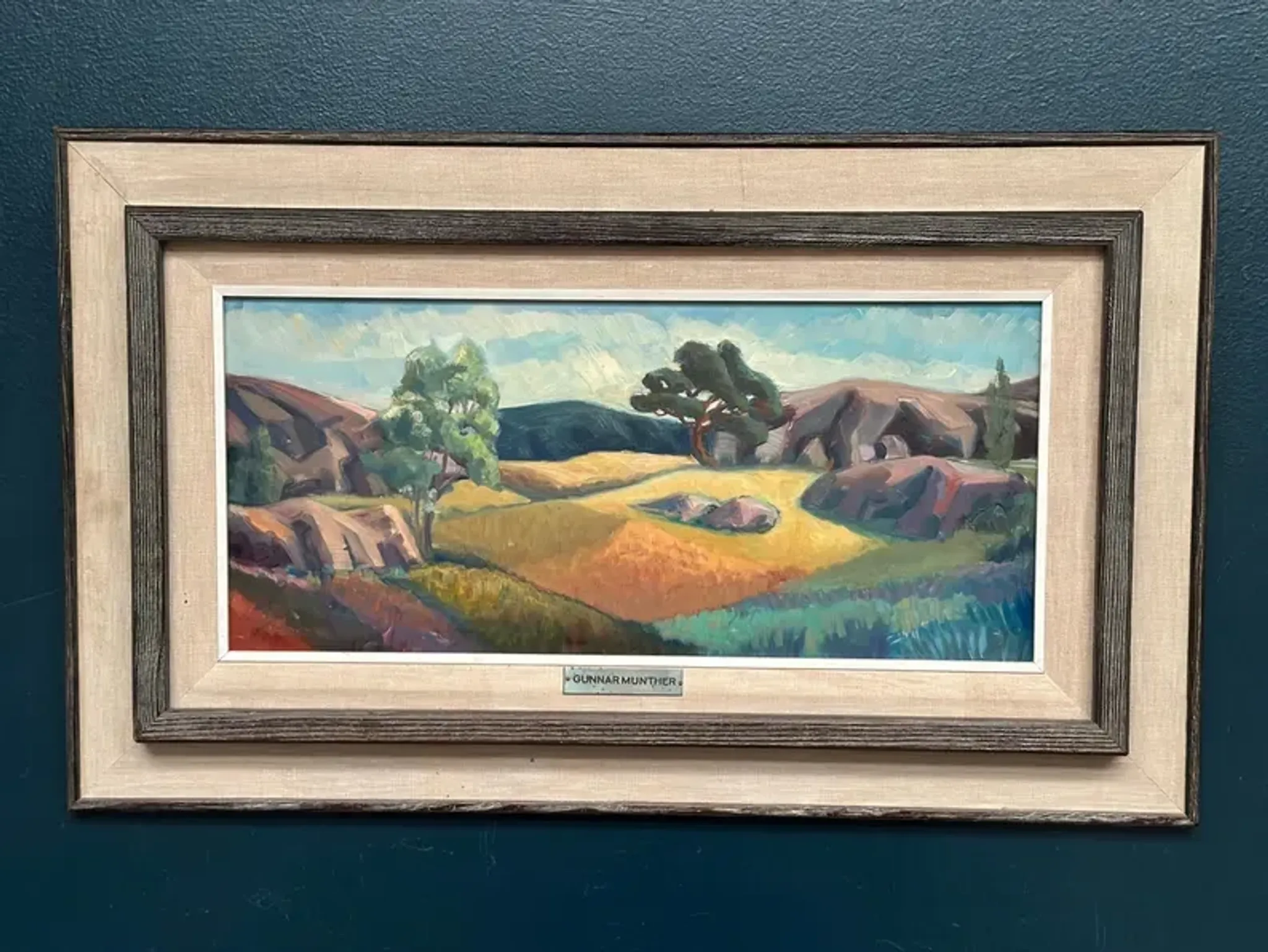 Original Swedish Oil on Panel – "Landscape" by Gunnar Munther – Signed – Vintage and Framed – 64 × 38 cm (25.2" × 15")