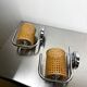 Pair of vintage rattan & chrome wall lights, Italy, 1970s