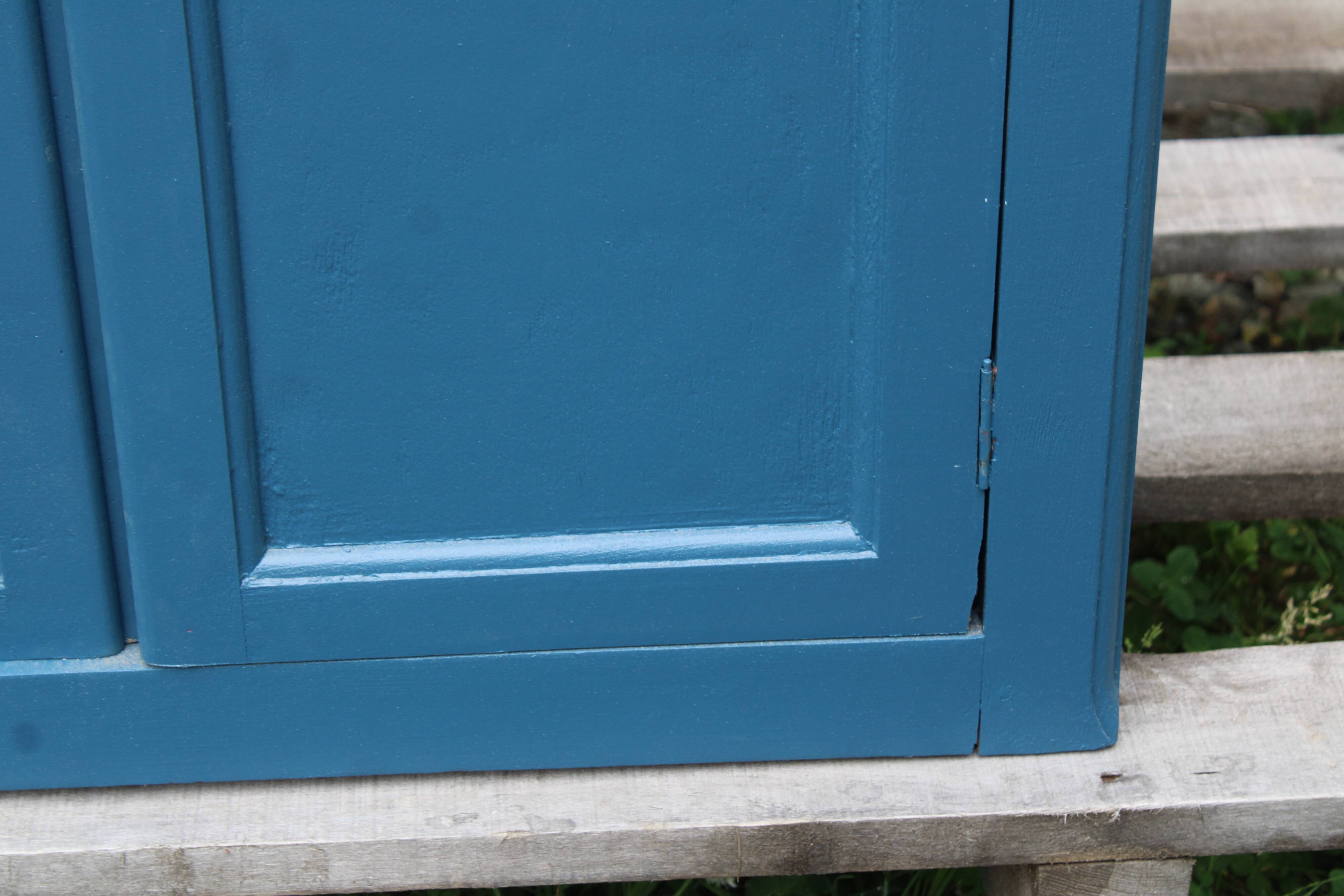 Vintage deep blue Parisian sideboard & natural wood top
