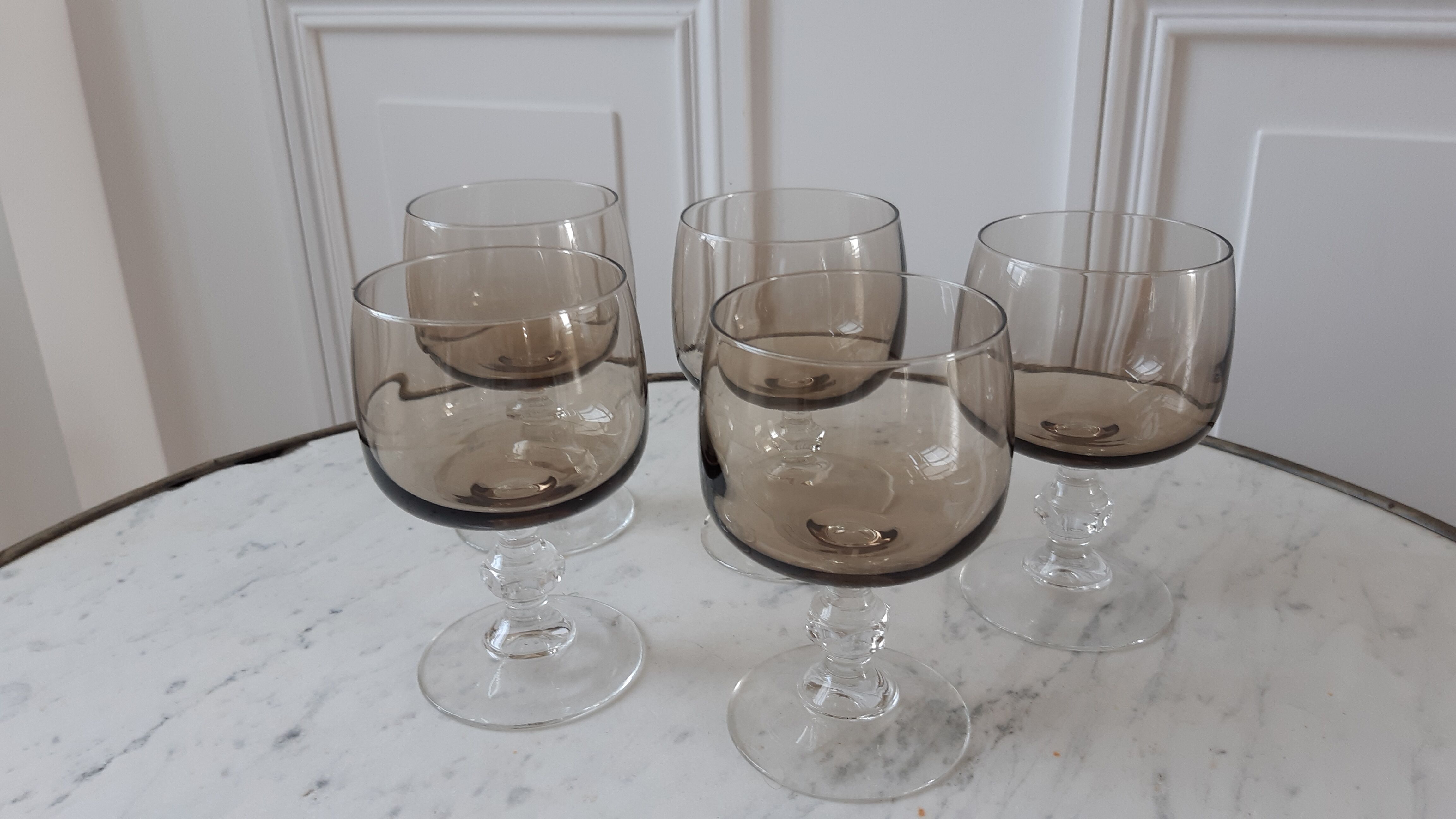 Set of 5 glasses with smoked glass stems 70s