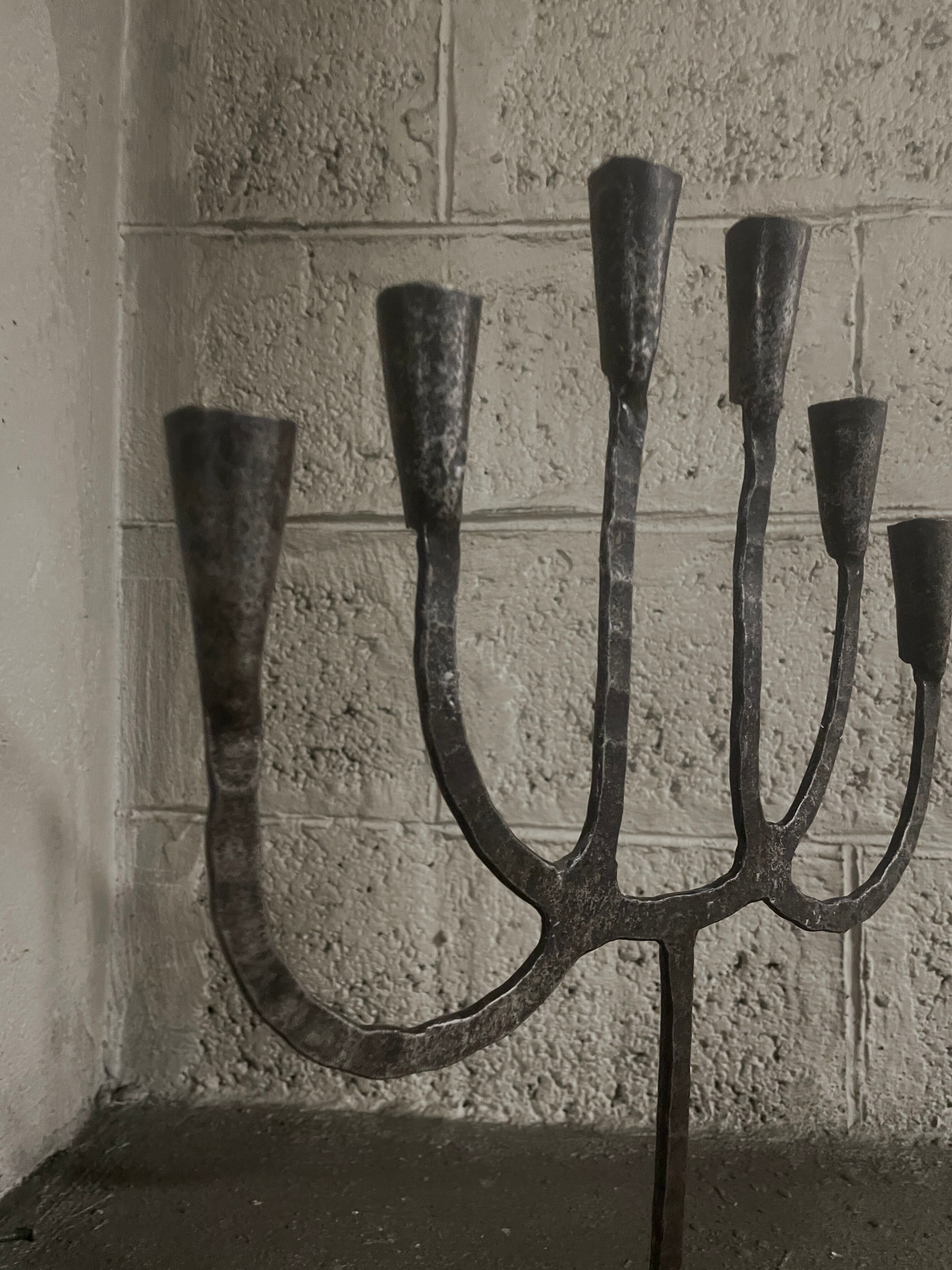 Brutalist six-light chandelier