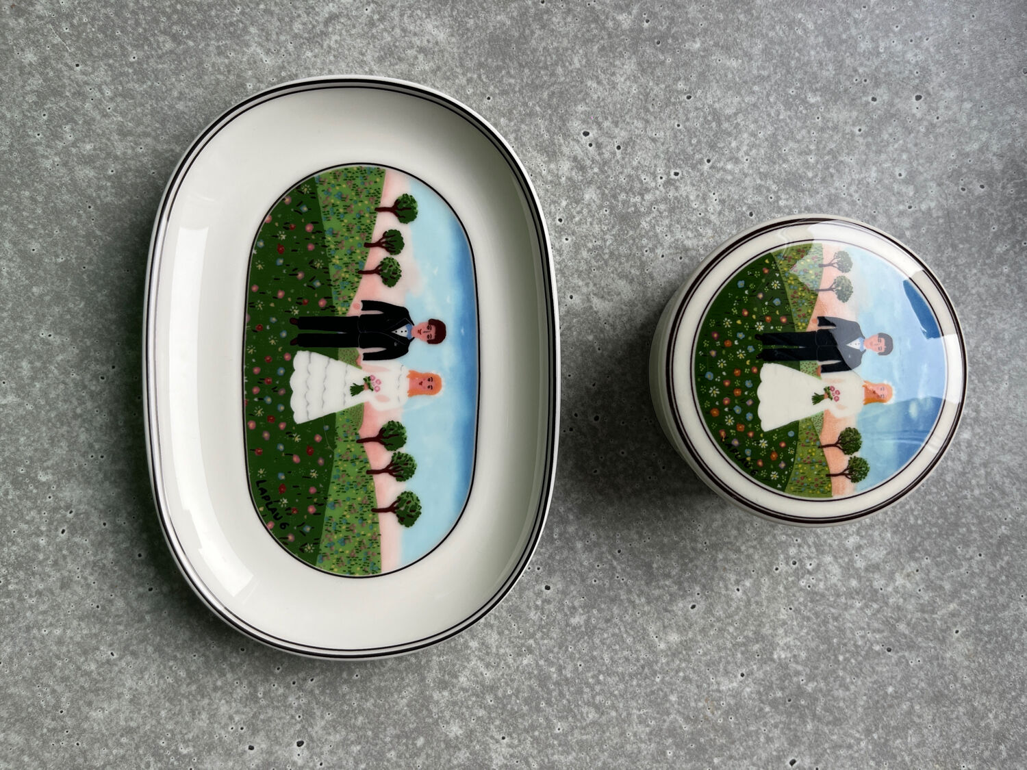 Villeroy & Boch trinket dish and candy dish with naive Laplau decoration
