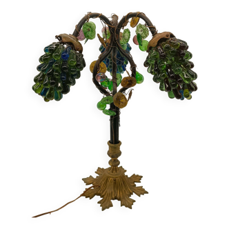 Art nouveau lamp with murano glass lampshades in the shape of bunches of grapes