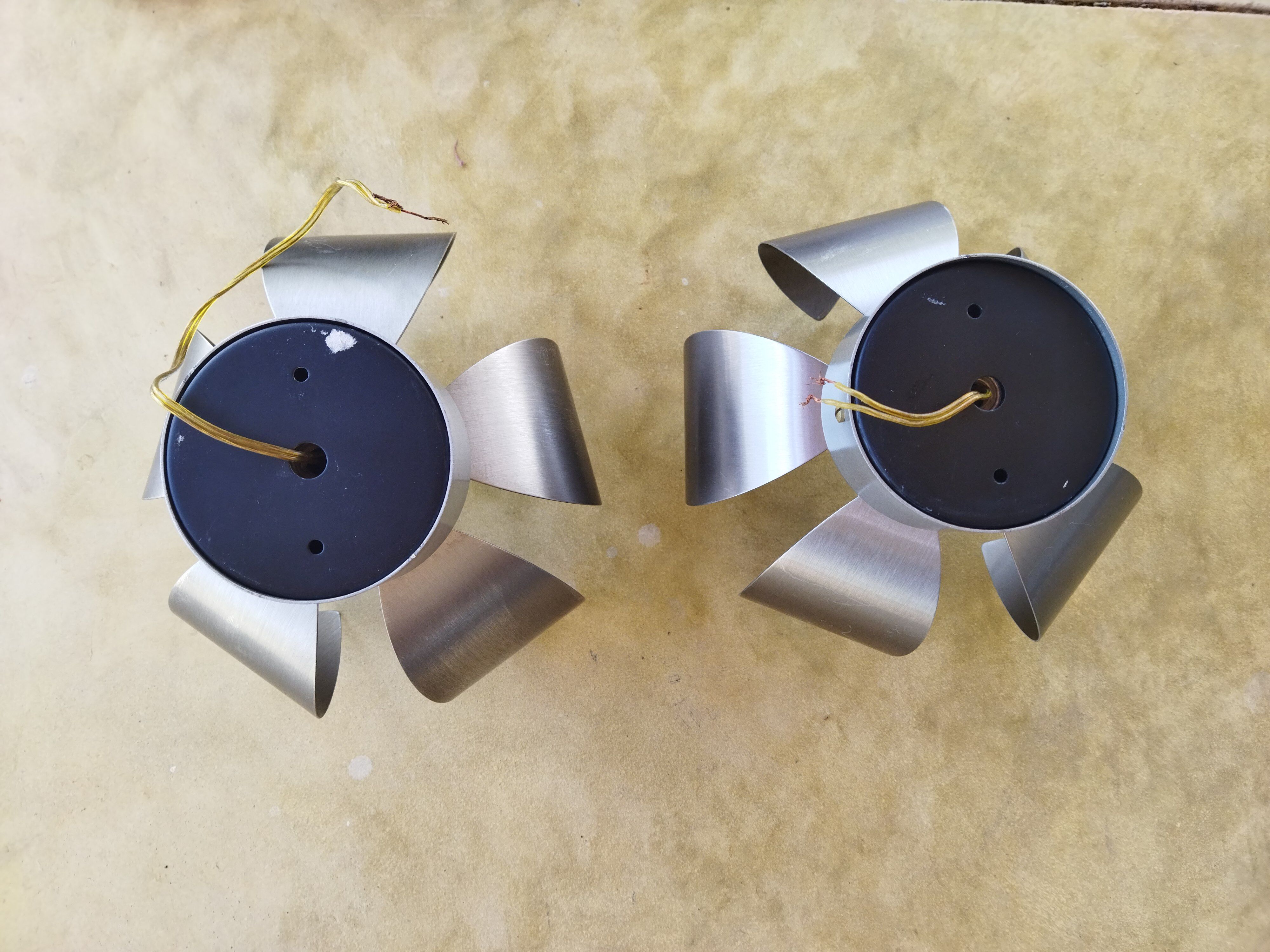 A set of brushed stainless steel flowers sconces