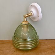 Vintage art deco tulip wall lamp in green and gold glass