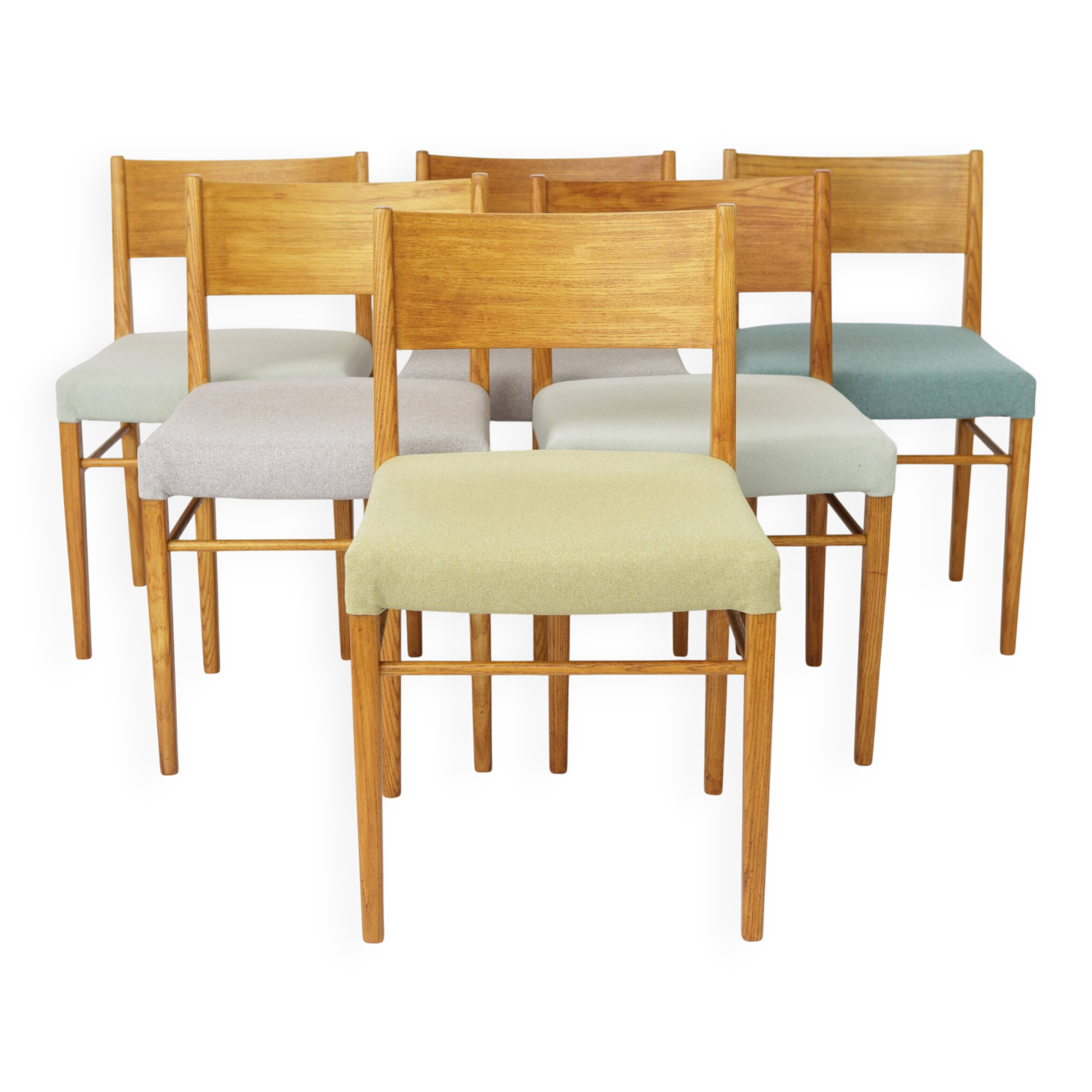 Set of 6 Vintage Beech Dining Chairs, Germany 1970s, Restored Wooden Dining