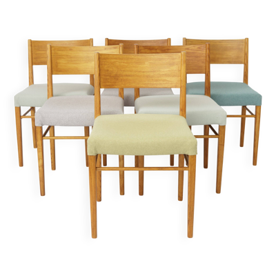 Ensemble de 6 chaises de salle à manger vintage en hêtre, Allemagne années 1970, chaises en bois restaurées.