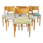 Set of 6 Vintage Beech Dining Chairs, Germany 1970s, Restored Wooden Dining