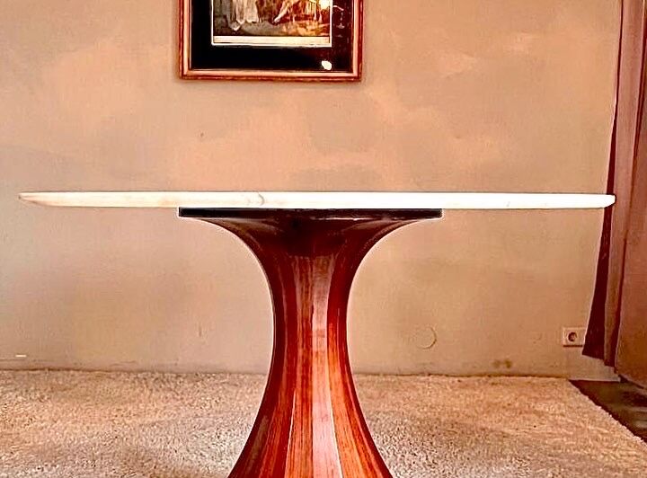 Marble and rosewood round dining table