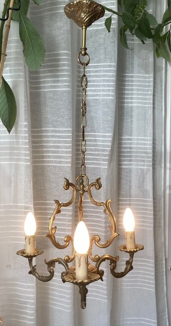 Louis XV cage chandelier gilded bronze with 3 lights twentieth era