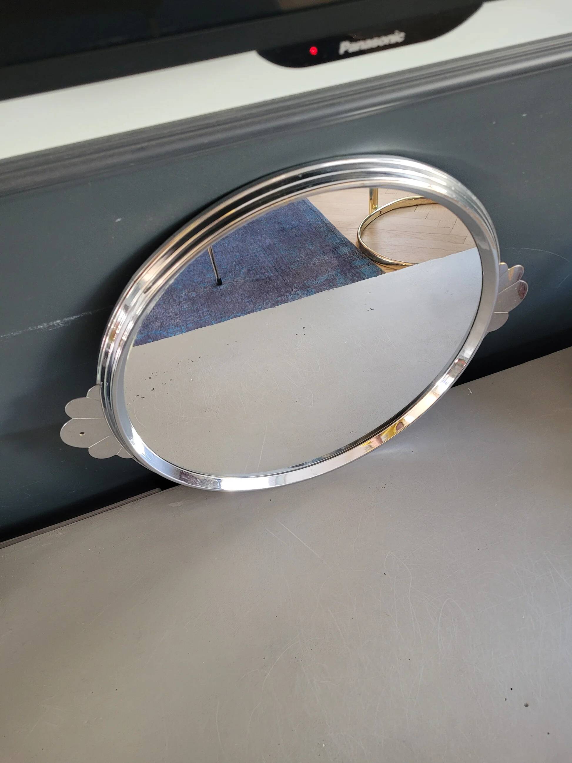 Vintage silver metal mirror tray