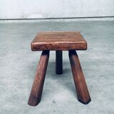 Small Tripod Oak Side Table / Stool, Belgium, 1950s