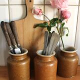 A set of 3 vintage glazed stoneware vases for indoor use.