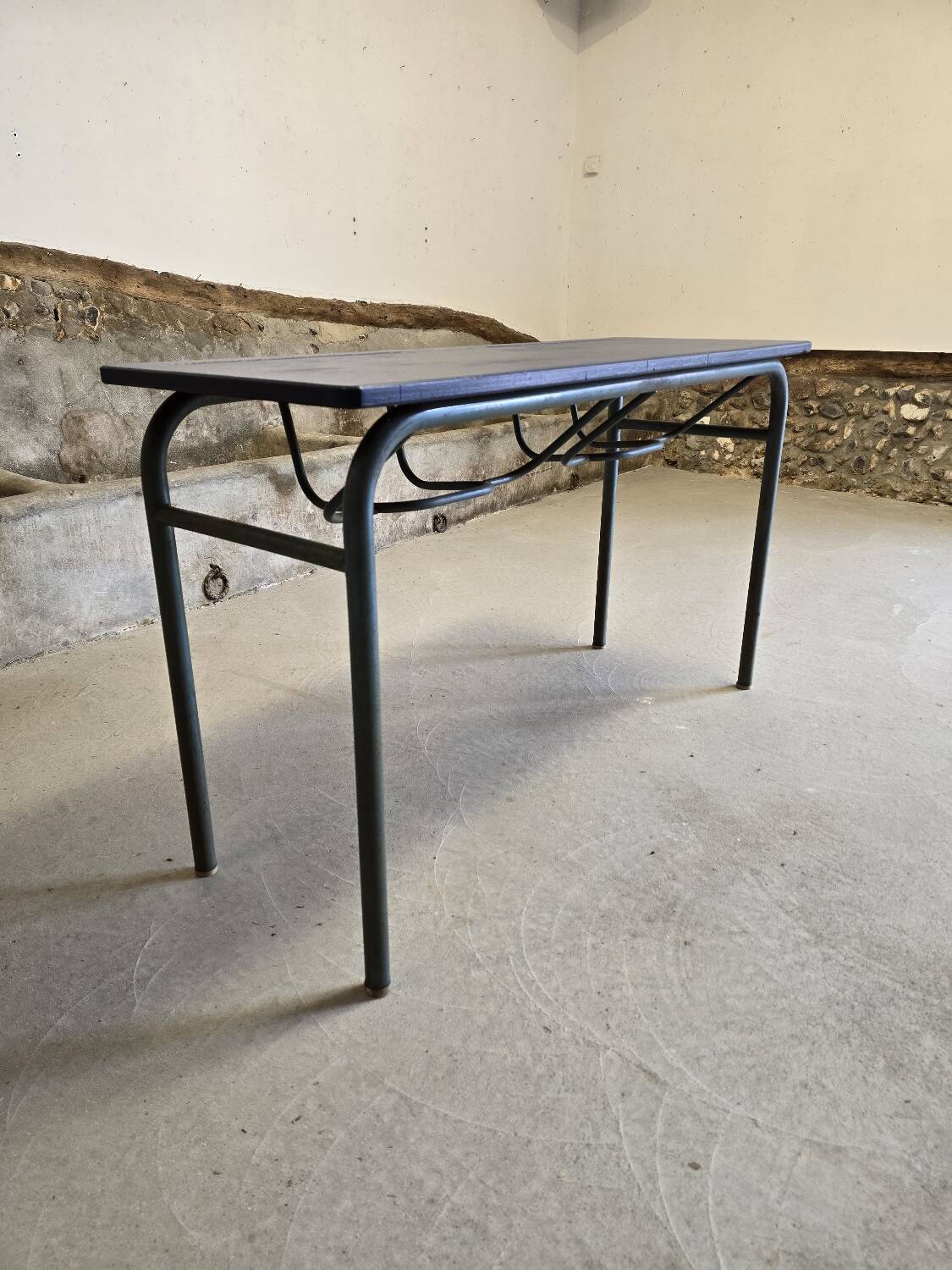 Double school desk with school bag holder