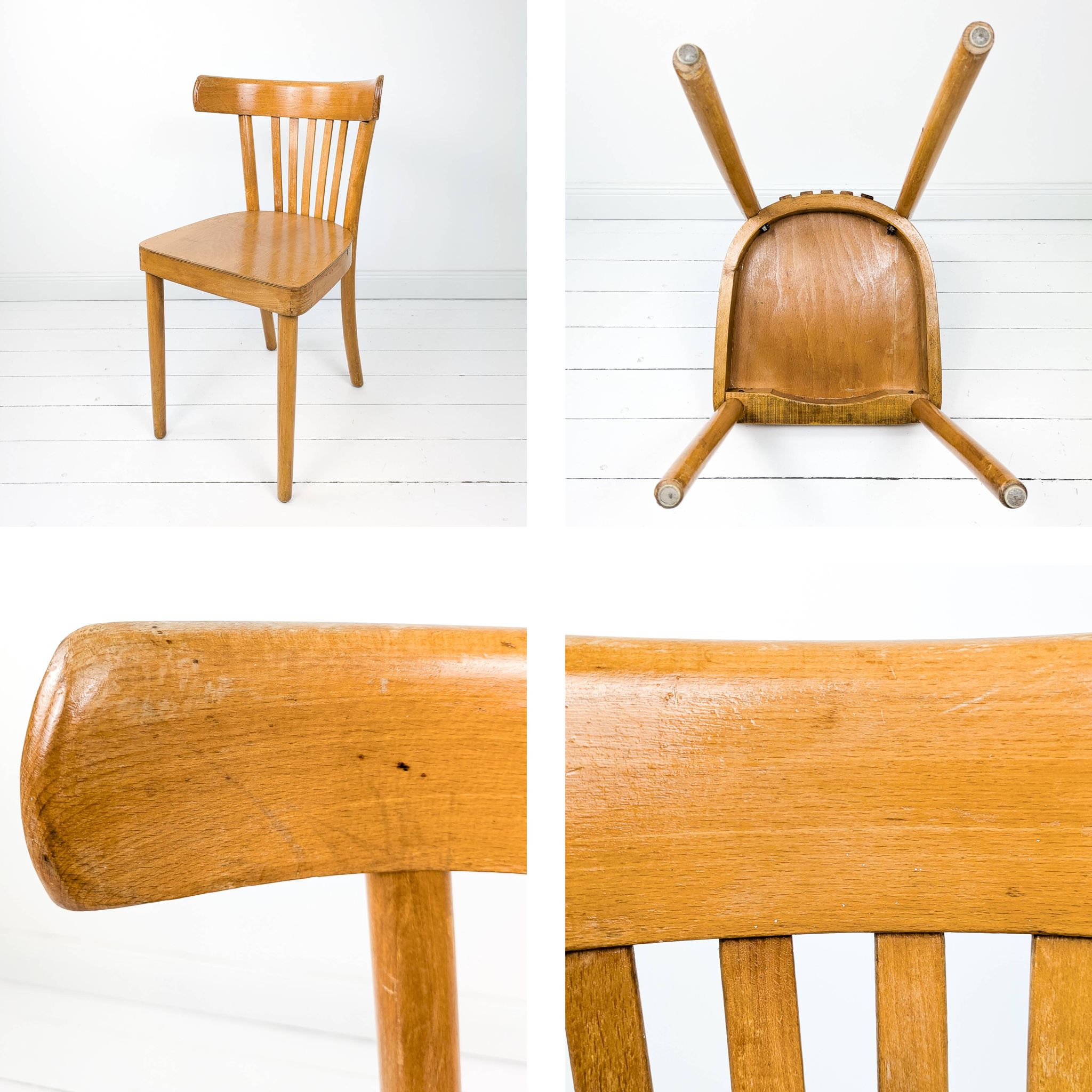 Chaise bistrot vintage Mid-Century en bois à barreaux style scandinave