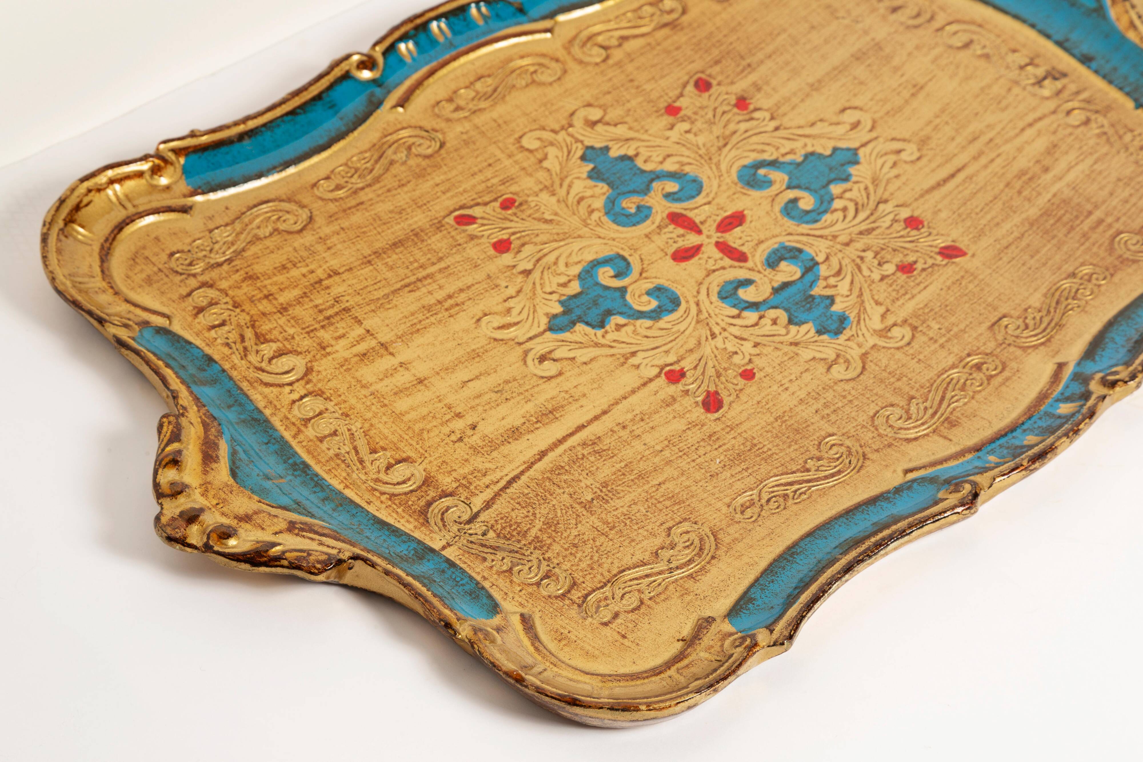 Vintage blue wooden decorative plate, Italy, 1960s