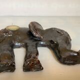 Iridescent ceramic elephant candlestick signed