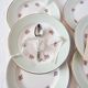 6 assiettes plates porcelaine française l amandinoise vert clair contour or et petites fleurs