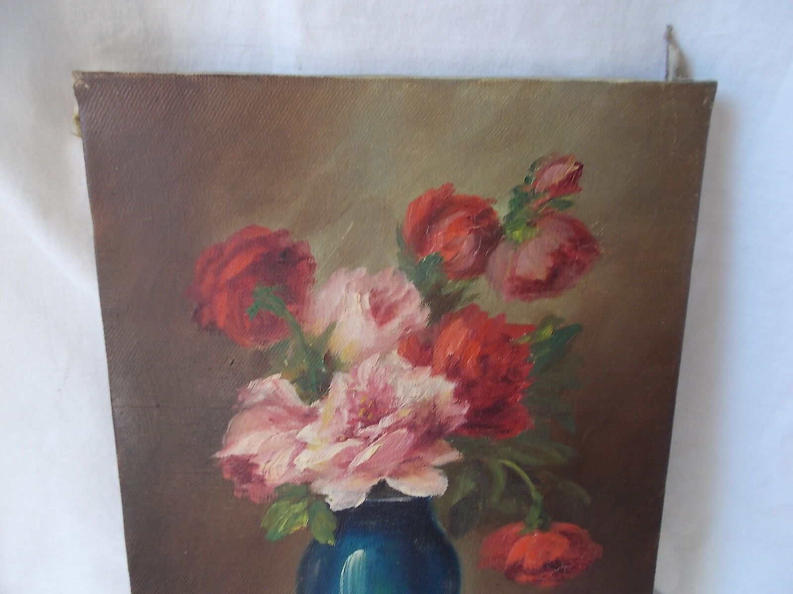 Old oil on canvas bouquet of flowers old still life