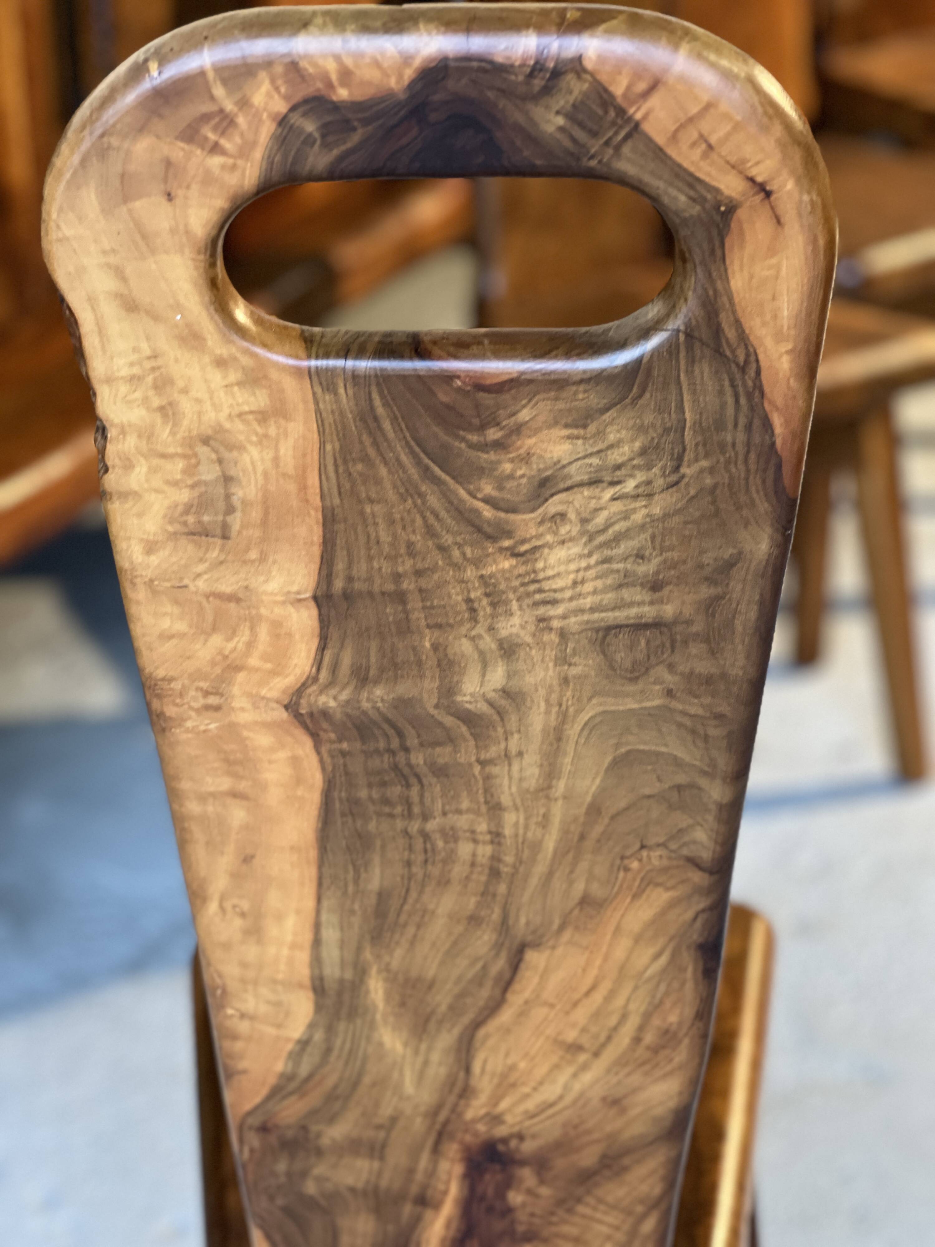 Sculptural high-back chairs in solid olive wood from the 1960s, set of 6.