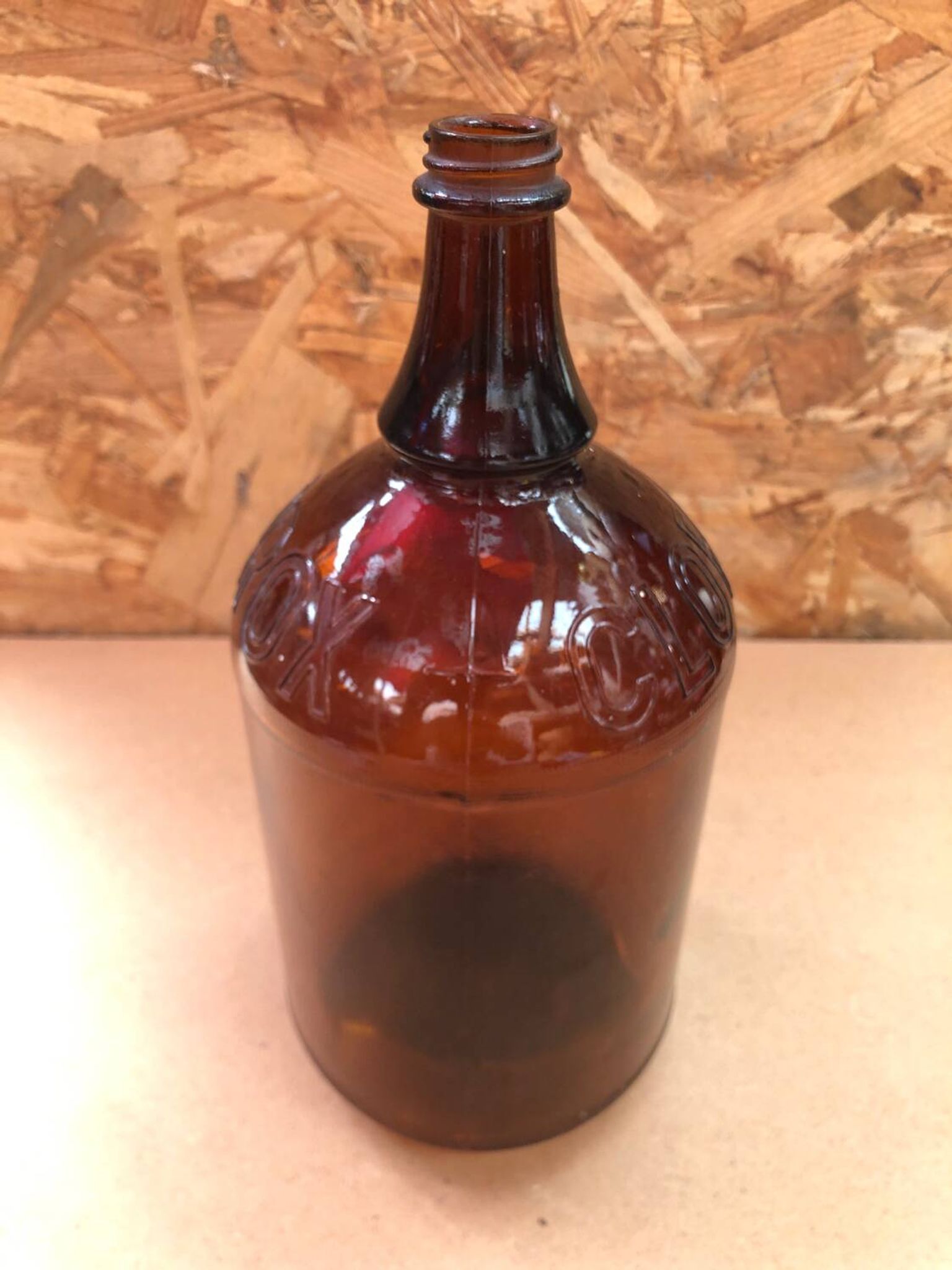 Ancienne Bouteille Dame Jeanne CLOROX Verre Marron Vintage #A941
