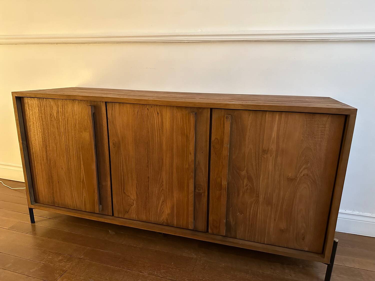 Sideboard made from recycled teak and metal legs