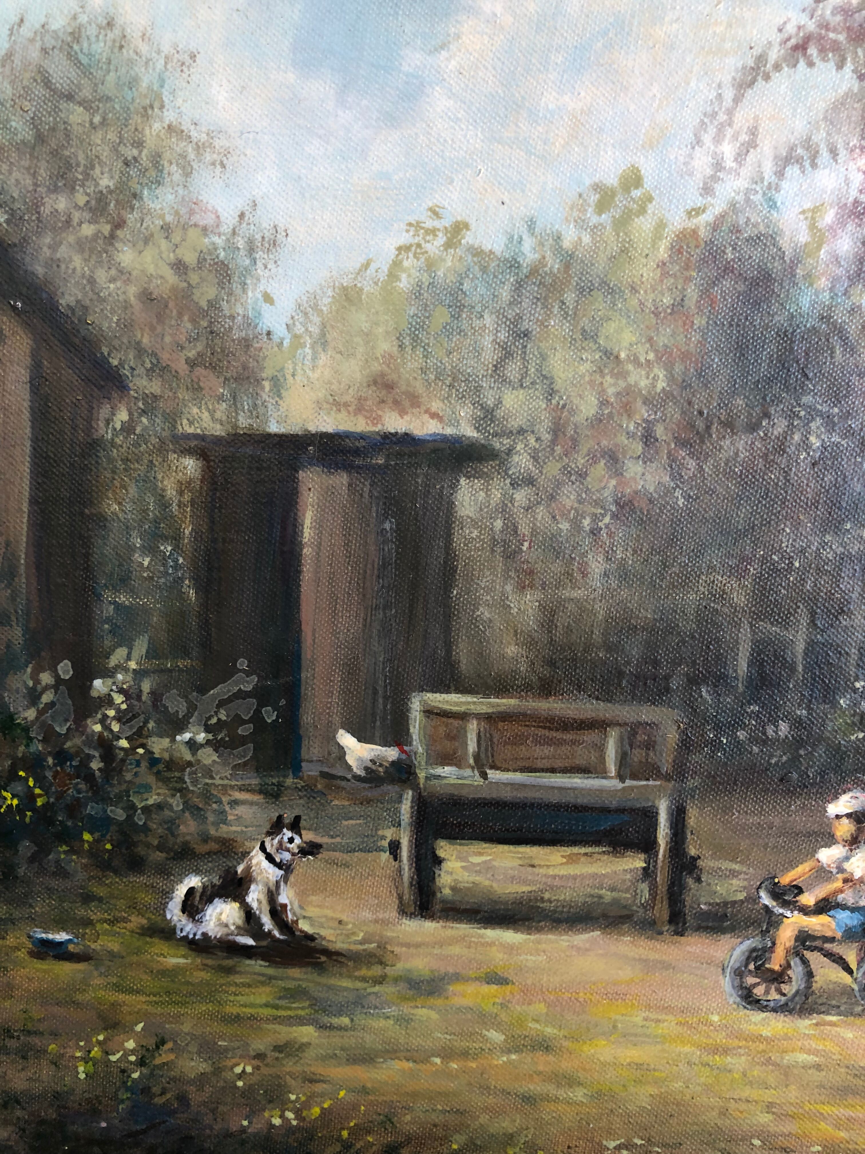 Oil on cardboard picturesque Russian stage